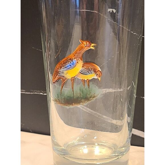 4 Highball Gold Rimmed Bar Glasses With 3D Enameled Game Birds Pheasant Set EUC - Picture 5 of 15
